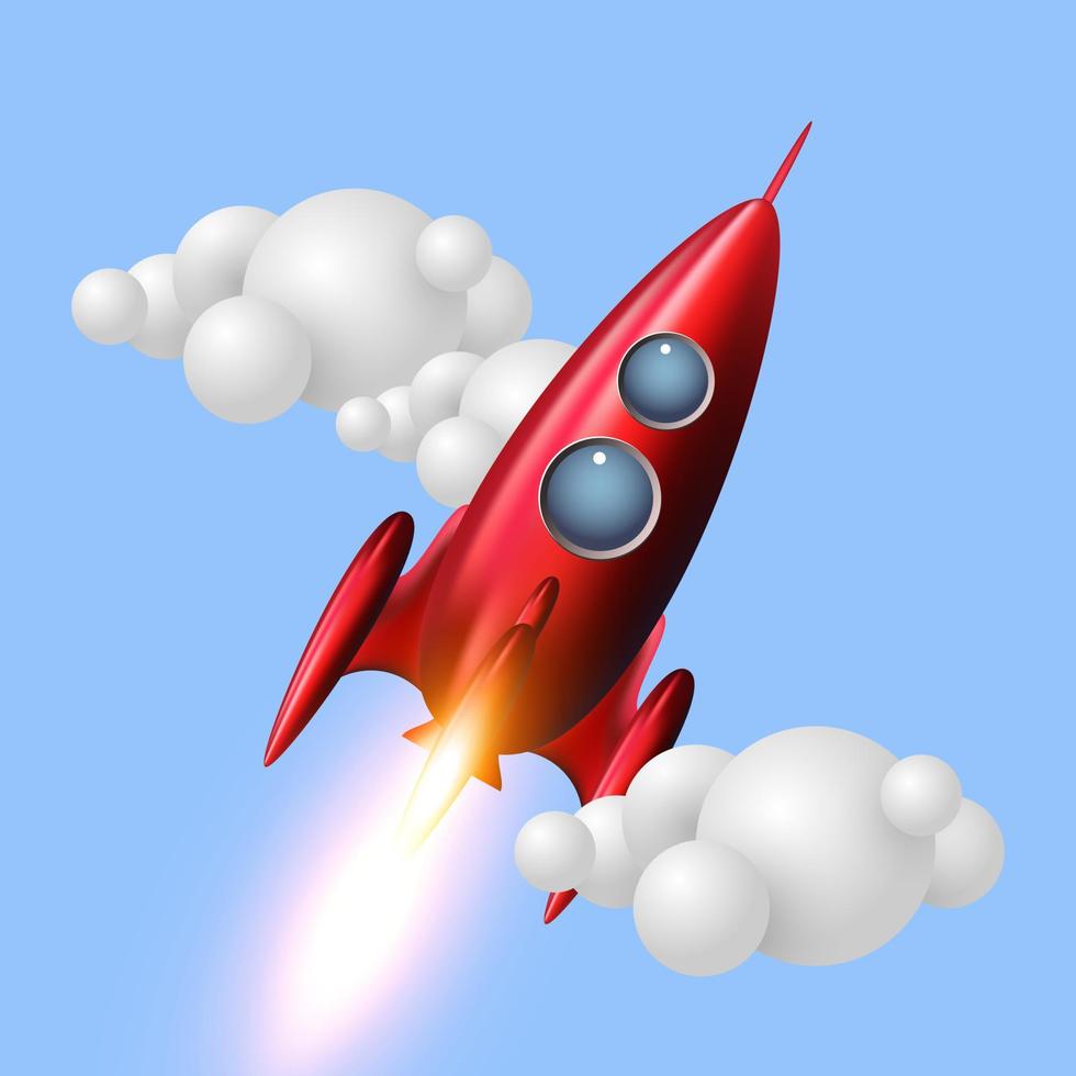 lanzamiento de cohete rojo, concepto de puesta en marcha vector