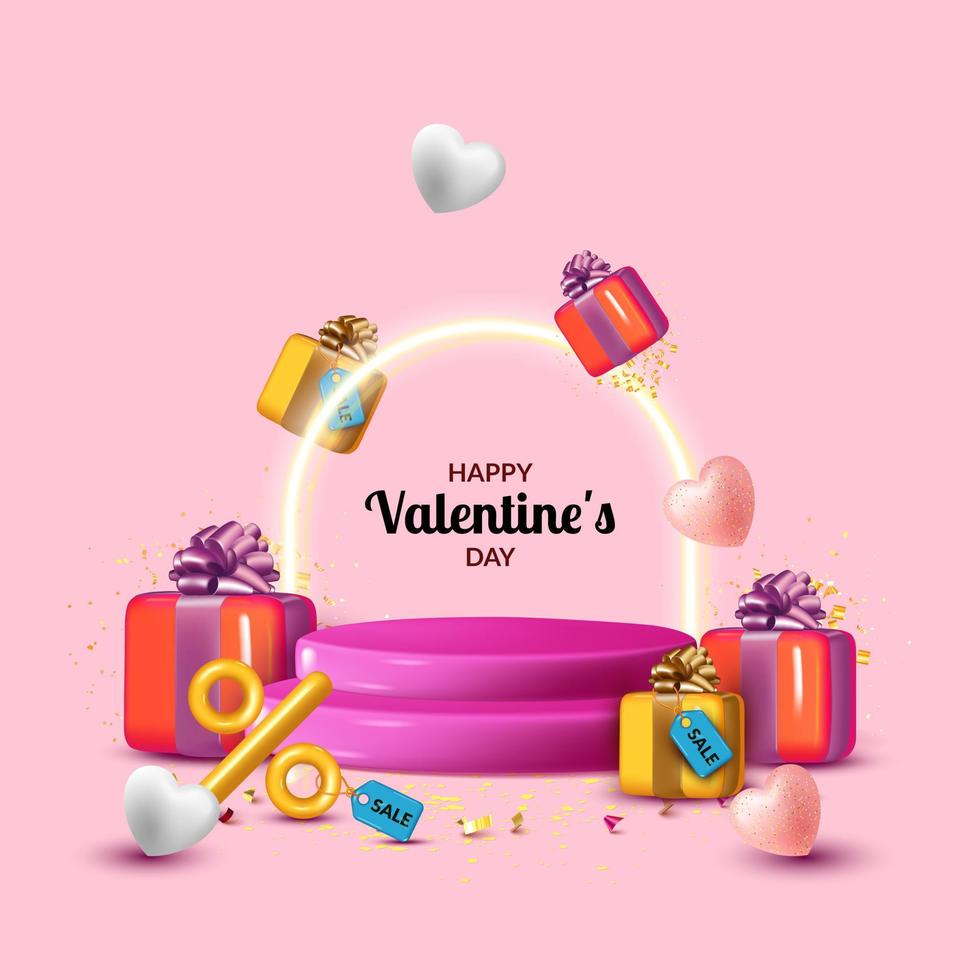 Valentine's day sale banner template with realistic gift box vector