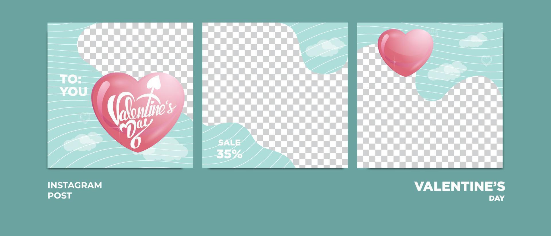 vector de diseño de tema de san valentín para marco de fotos de publicación de instagram