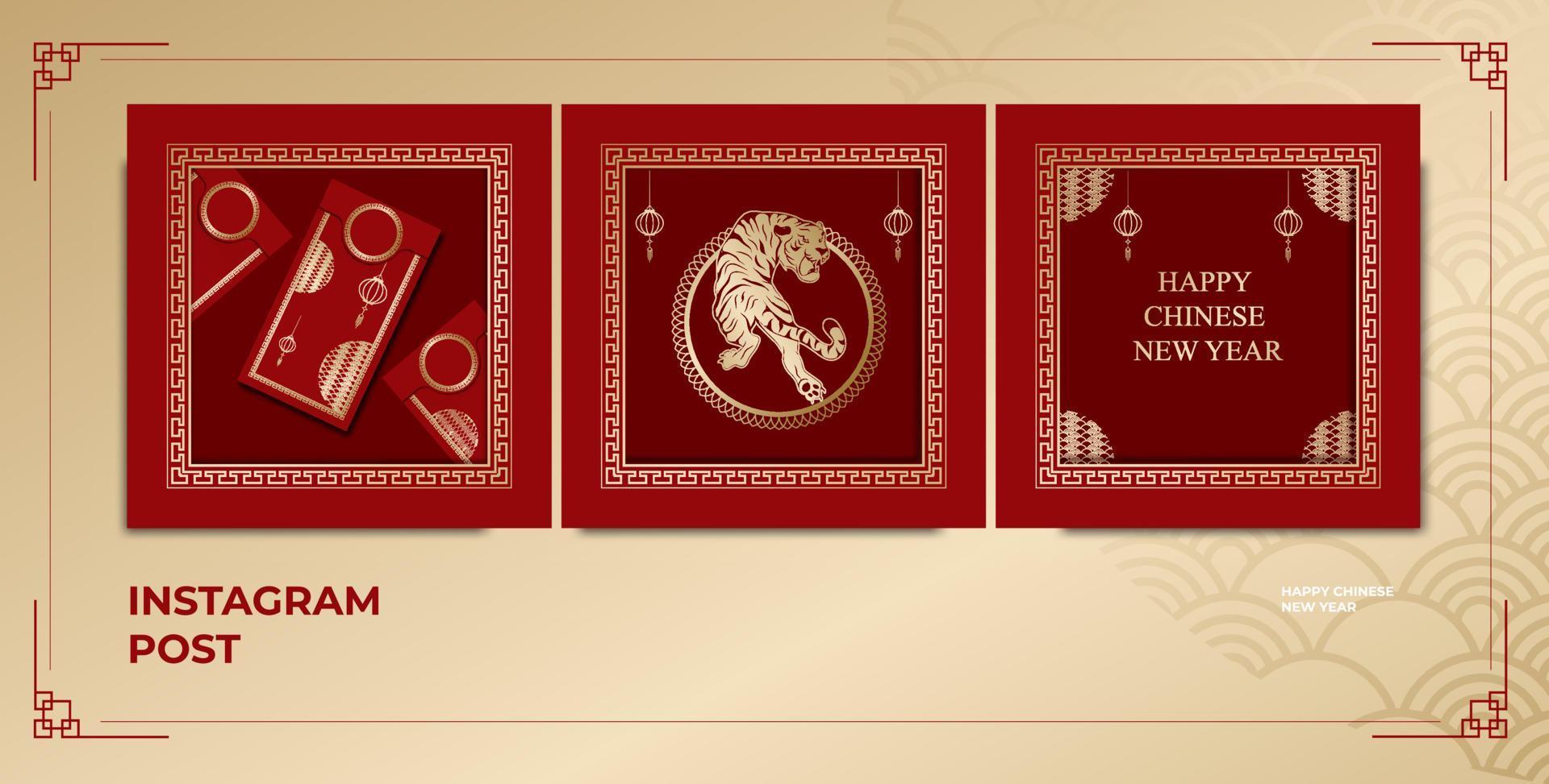 square size instagram post vector design, chinese new year symbol with ornamental frame.