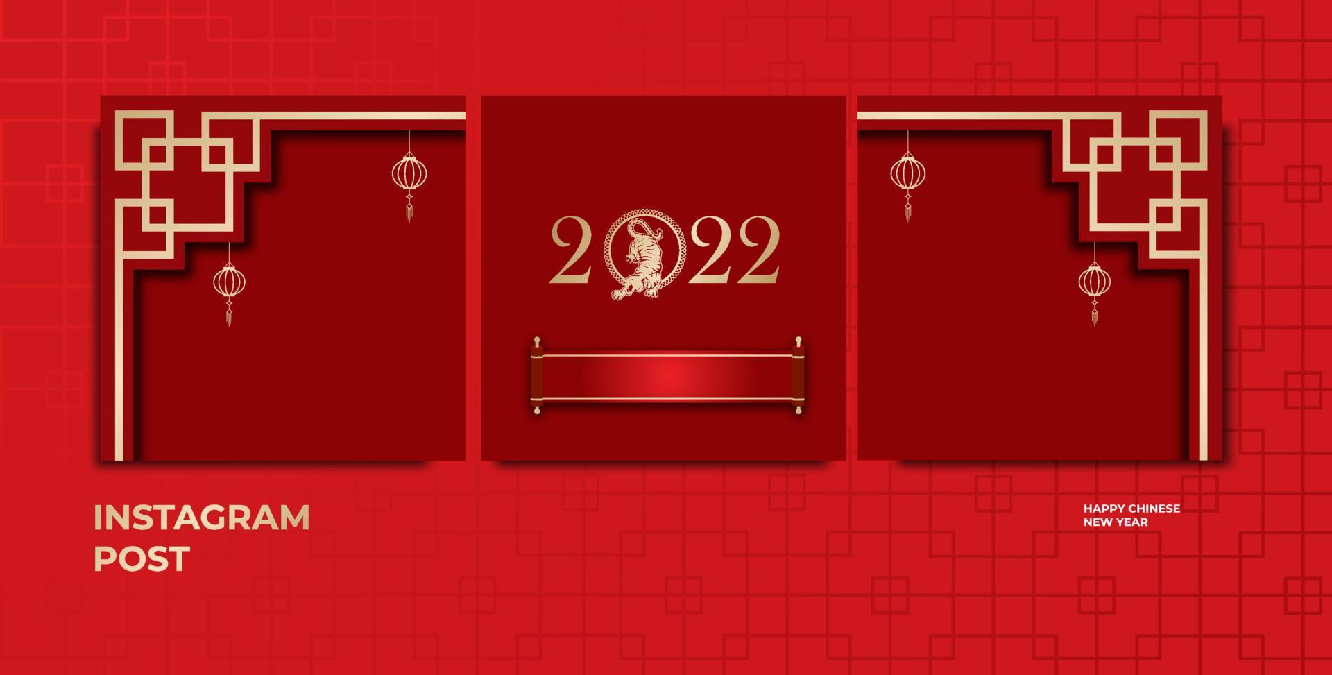 Instagram post vector design, 2022 chinese new year symbol with ornament frame.