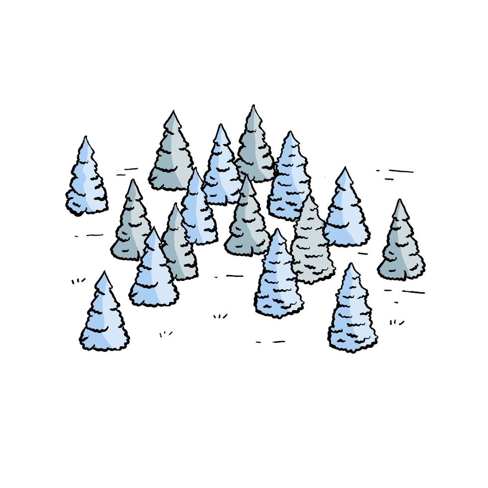 Christmas trees in forest with snow vector