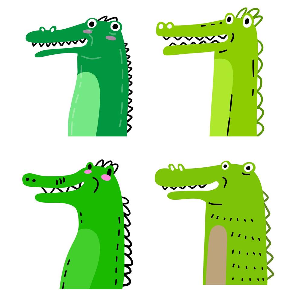 Cute green crocodile, for children product illustrations, clothes design. vector