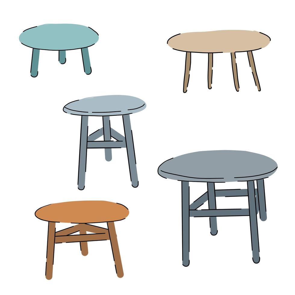 Set of small tables or stools. Stand for domestic plants. Cartoon trendy illustration vector