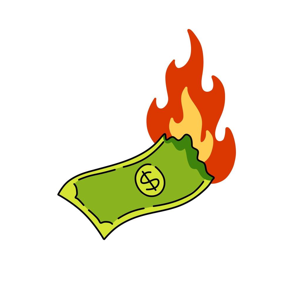 Burning green dollar. vector