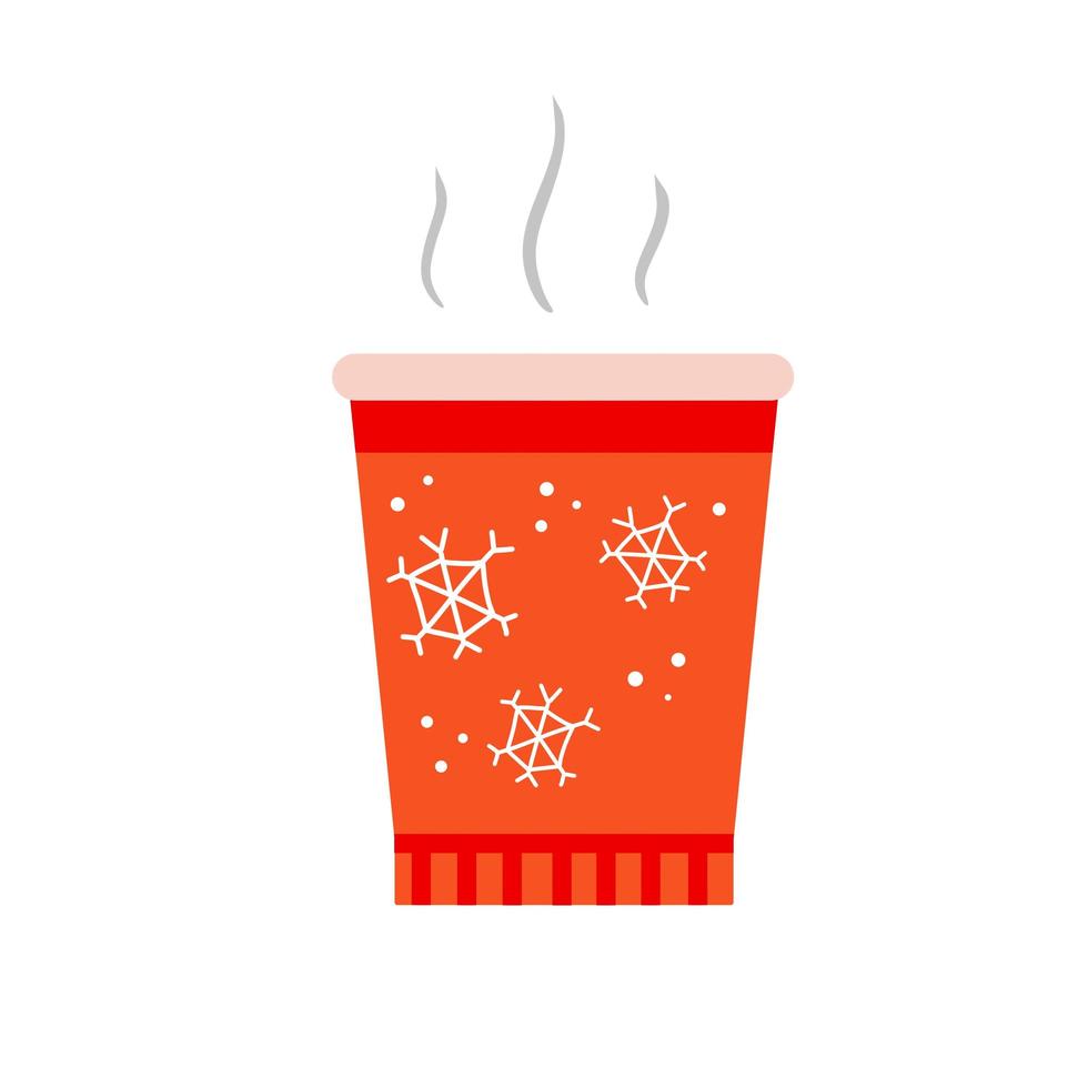 Hot drink. Winter red glass. Steam over cup with Christmas pattern vector