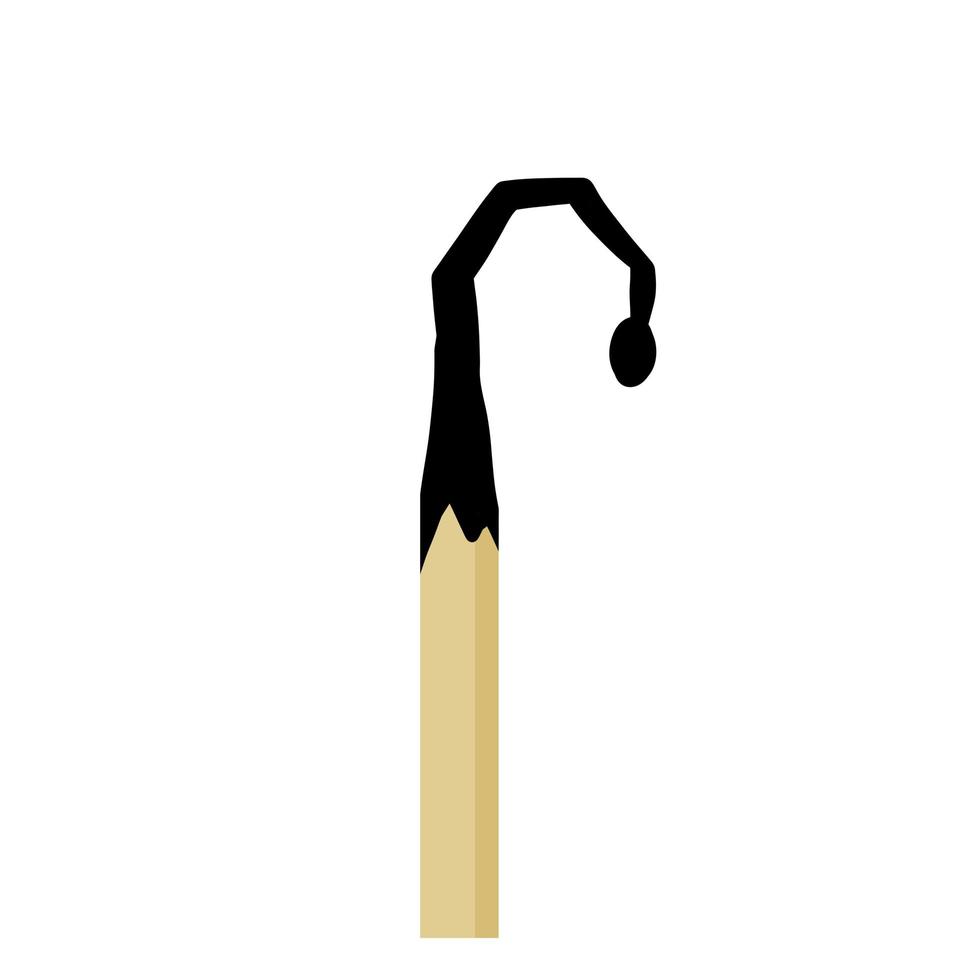 Burnt match. Black charred stick. Flat cartoon vector