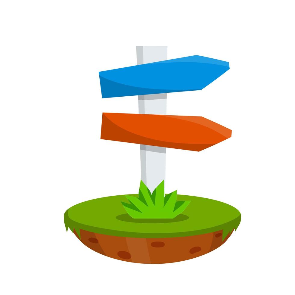 Path pointer with blue and red plate. Direction way. Green grass. vector