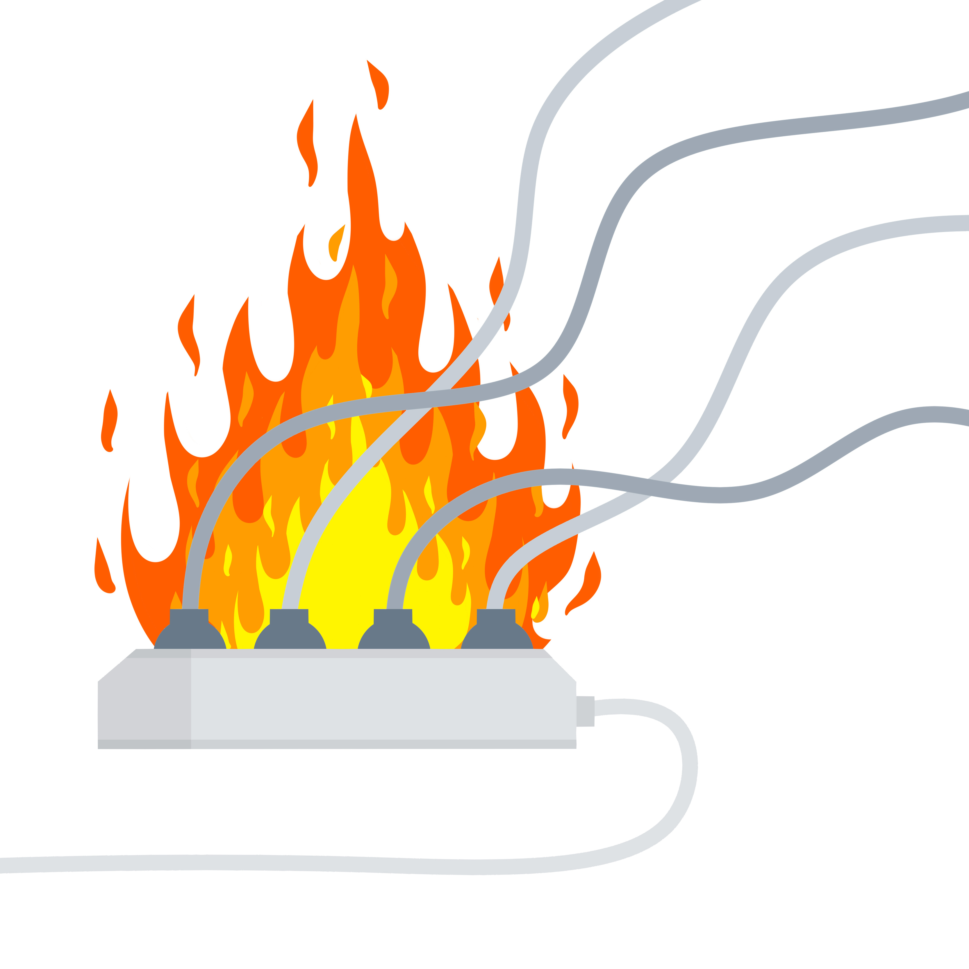 Electrical wiring. Damaged Socket with flame. The smoke from the device
