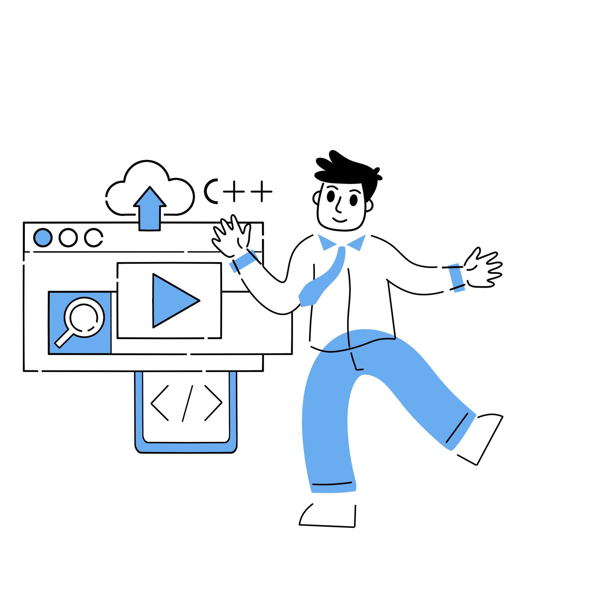 Programmer works with code and interface 5263918 Vector Art at Vecteezy