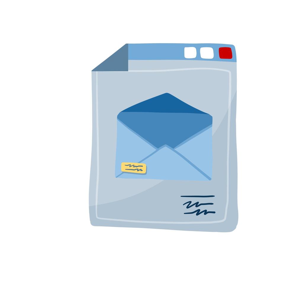 correo electrónico con archivo adjunto. gestión de documentos en línea. archivo adjunto con imagen. ilustración de dibujos animados plana aislada en blanco vector