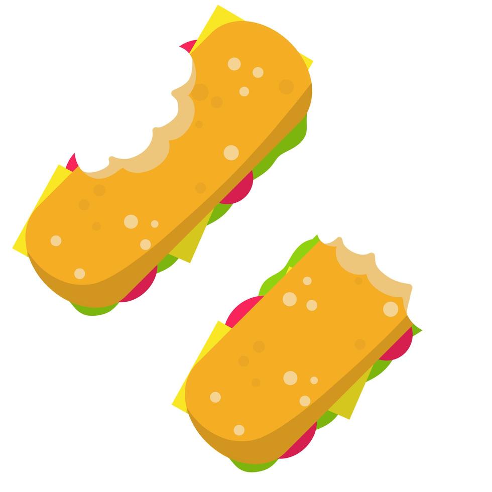 Sandwich. Bite of school lunch and a burger. Food waste. vector