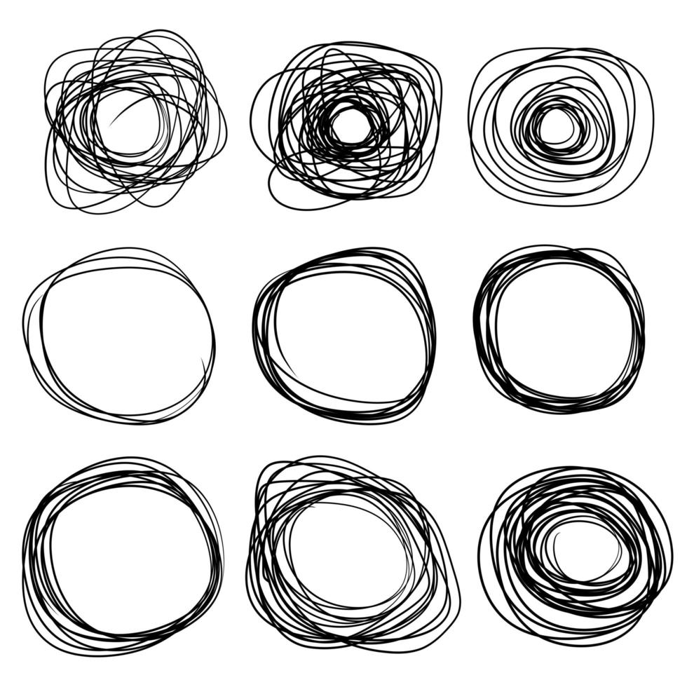 Sketch circle. Black ring set. vector