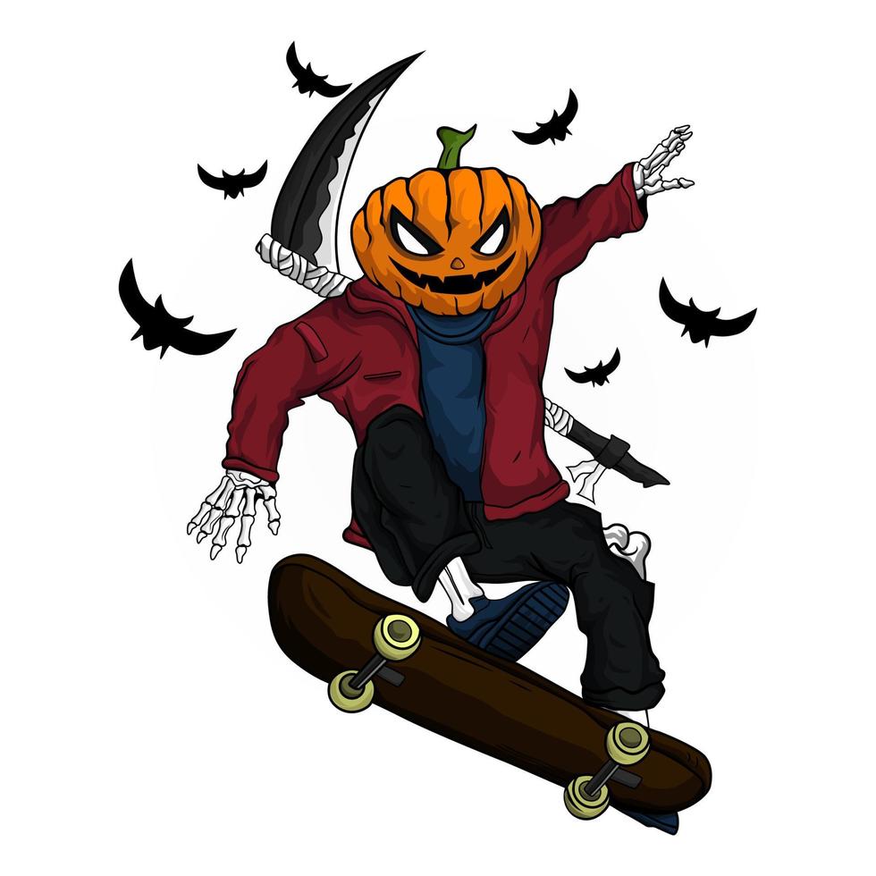 head pumpkin skate illustration vector