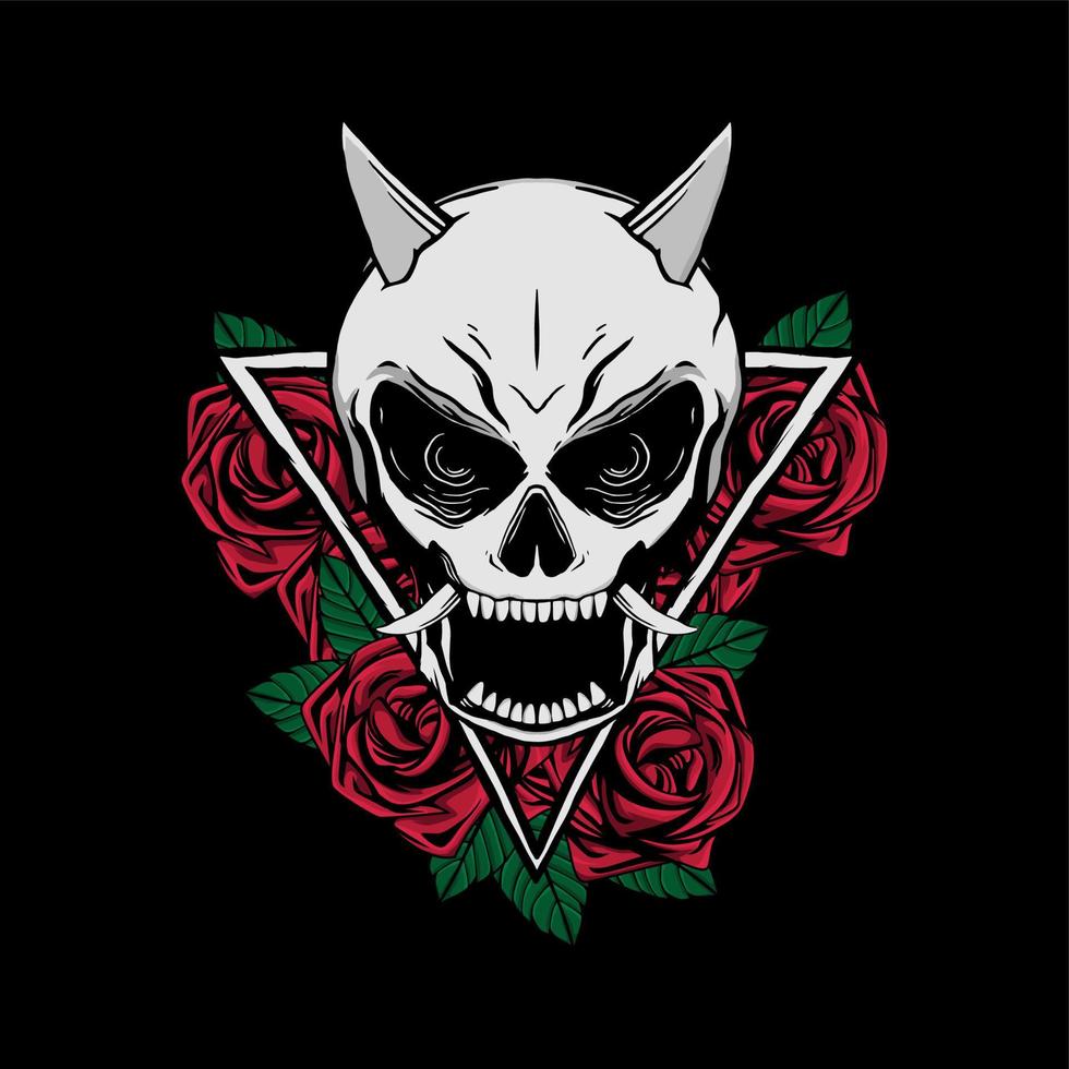 skull and rose illustration for tshirt design vector