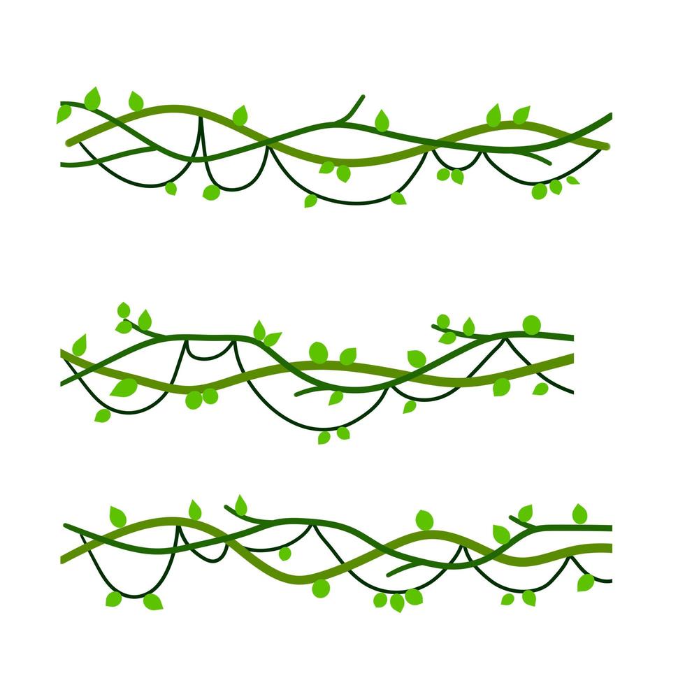 conjunto de ramas con musgo y hierba verde. parte del paisaje de la selva. planta de pantano ilustración plana de dibujos animados. elemento de bosque tropical. pantano pantano vid de árboles vector