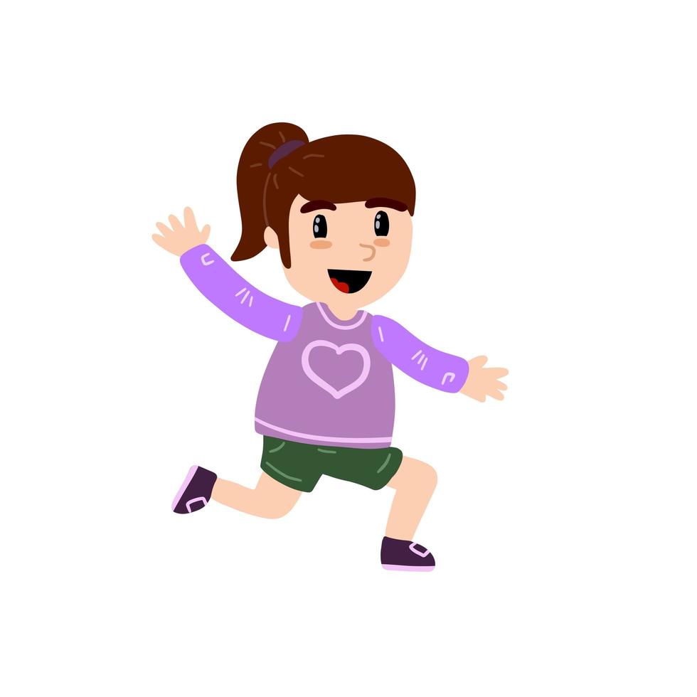 niña corre. niño feliz. lindo personaje vector