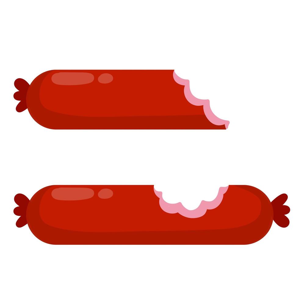 Bitten piece of sausage. Meat product. Food waste vector