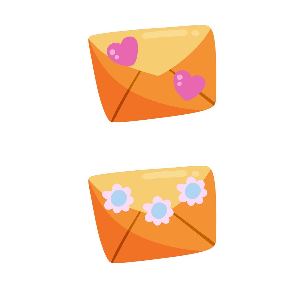 Letter. Cute yellow envelope with a message and mail with flower vector