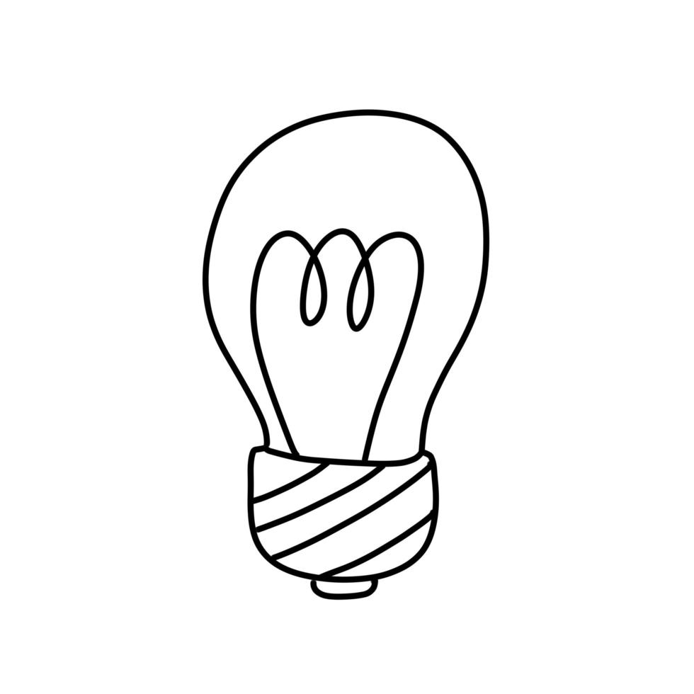 Light Bulb. Doodle electric device. Black and white hand drawn illustration. vector