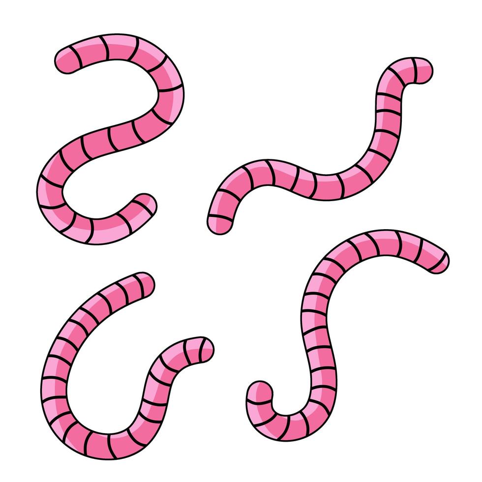Set of earthworms. Cartoon flat illustration vector