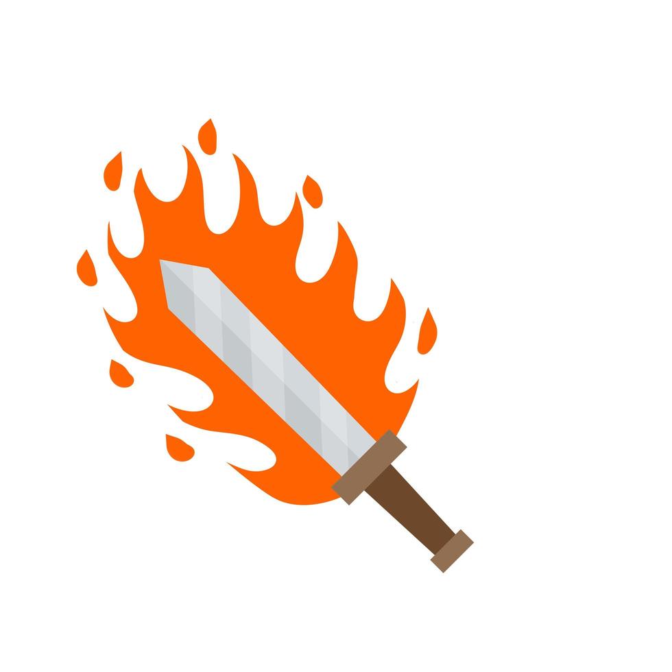 Fiery sword. Magic weapon of knight, sorcerer, magician. Fire spell. vector