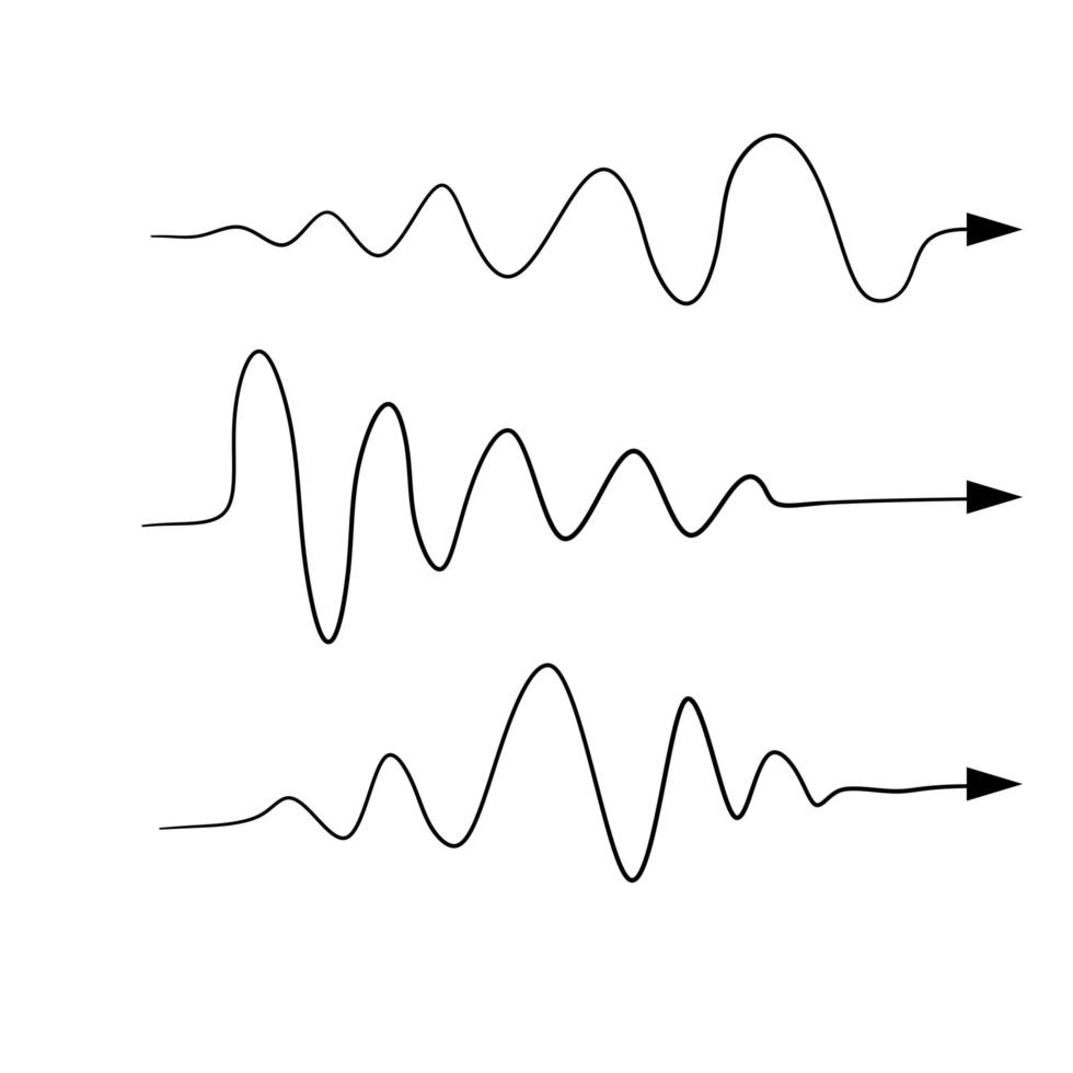 Wavy line. Set of curved and sinuous arrows of different shapes. vector