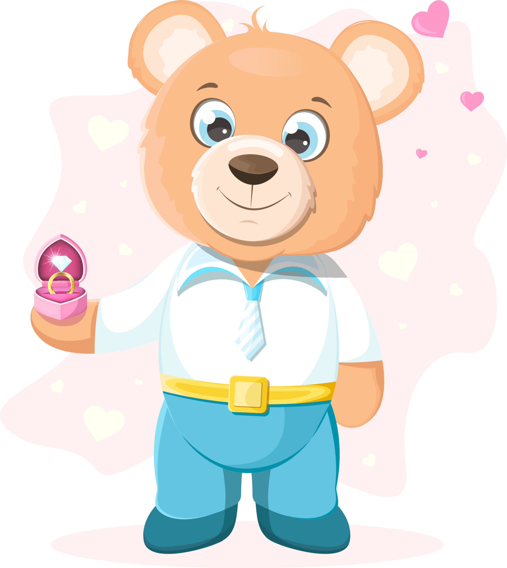 oso de peluche de dibujos animados enamorado sosteniendo el anillo. fondo  rosa con corazones 5264266 Vector en Vecteezy