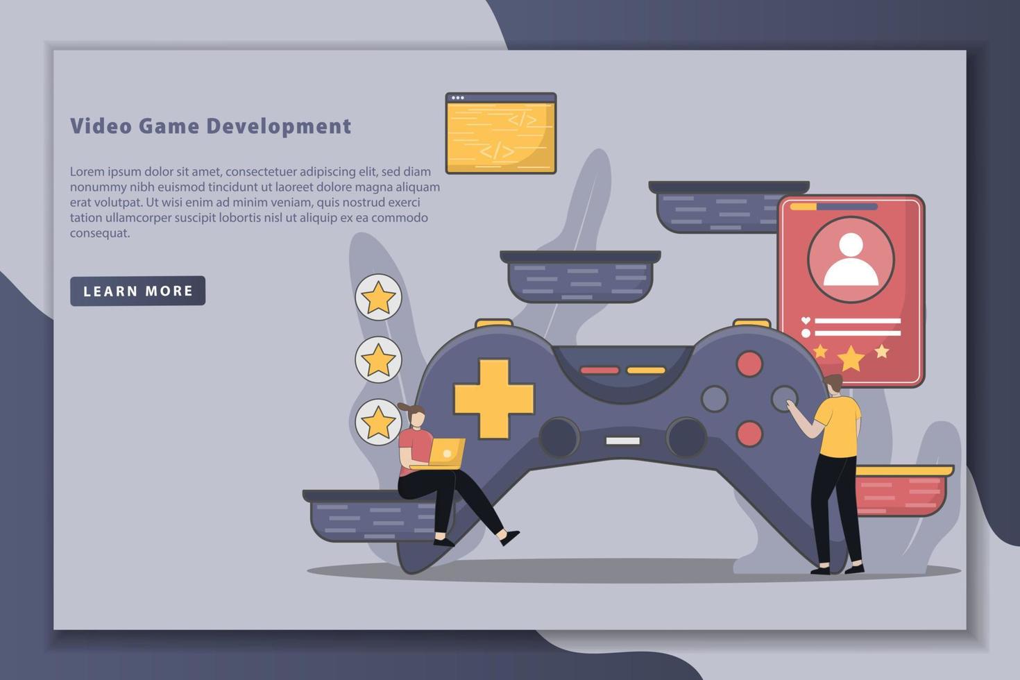 Video game development landing page concept illustration vector