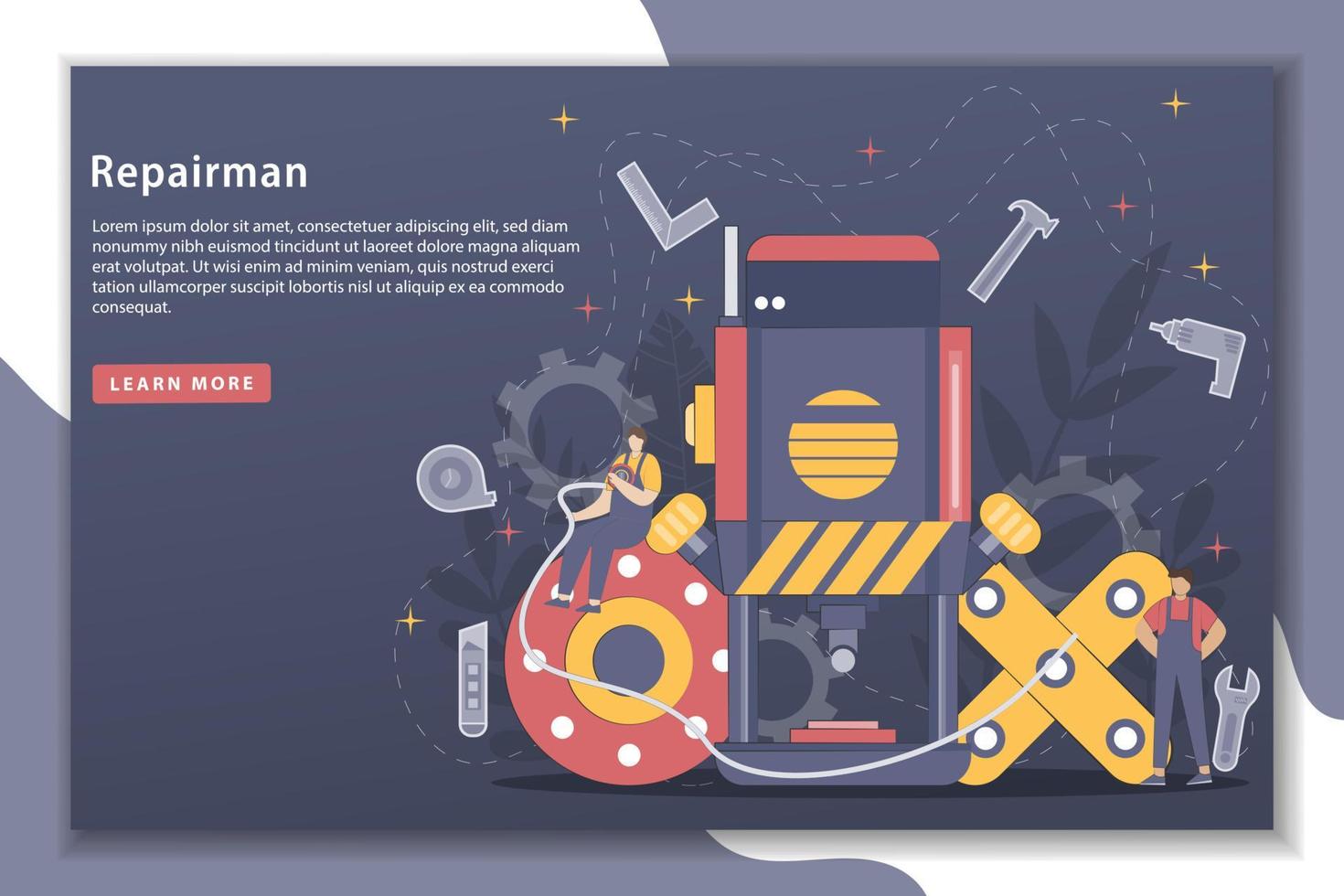 Repair and installation service with landing page concept illustration vector