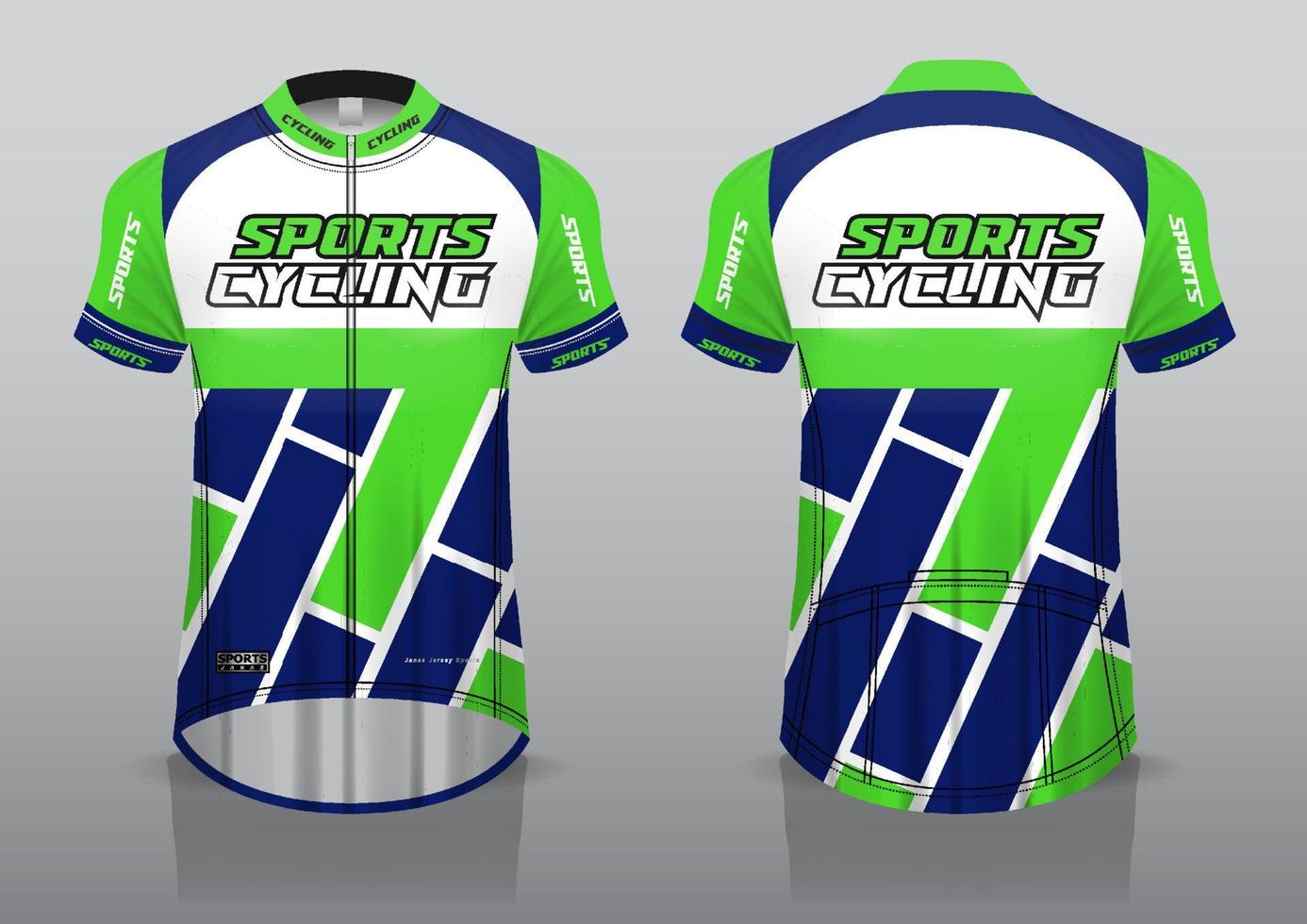 diseño de camiseta para ciclismo, vista frontal y posterior, y fácil de editar e imprimir en tela, ropa deportiva para equipos ciclistas vector