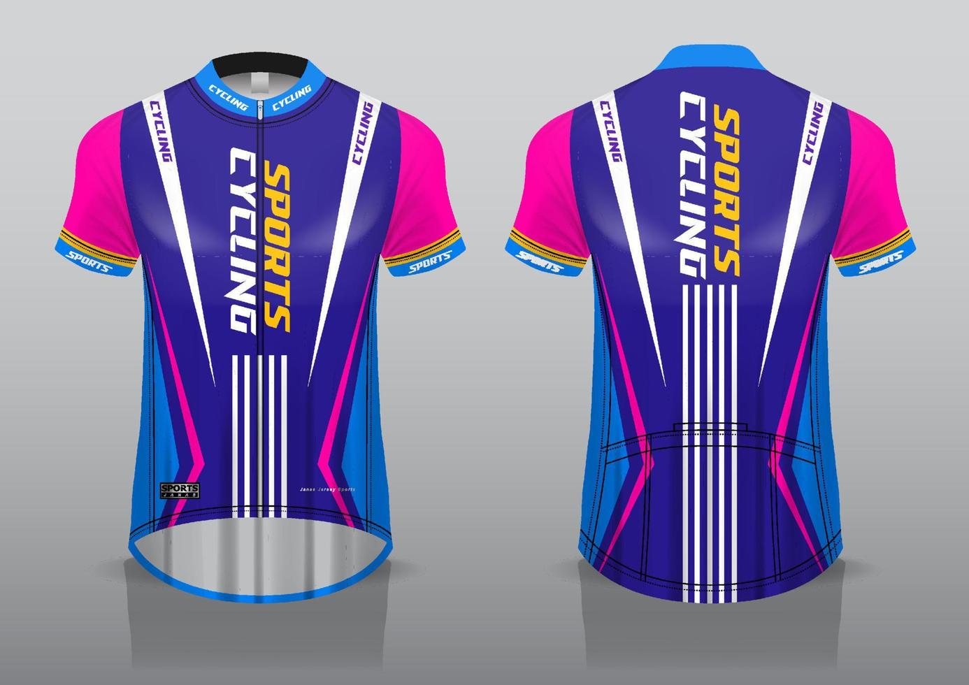 diseño de camiseta para ciclismo, vista frontal y posterior, y fácil de editar e imprimir en tela, ropa deportiva para equipos ciclistas vector