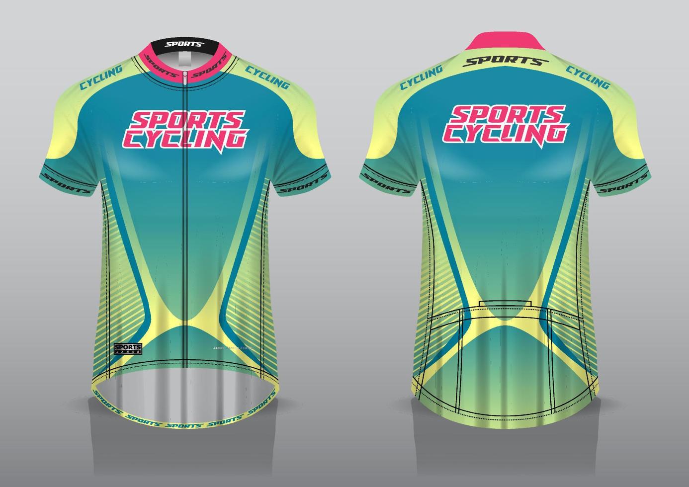 diseño de camiseta para ciclismo, vista frontal y posterior, y fácil de editar e imprimir en tela, ropa deportiva para equipos ciclistas vector