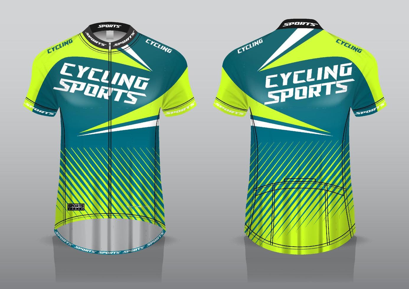 diseño de camiseta para ciclismo, vista frontal y posterior, y fácil de editar e imprimir en tela, ropa deportiva para equipos ciclistas vector