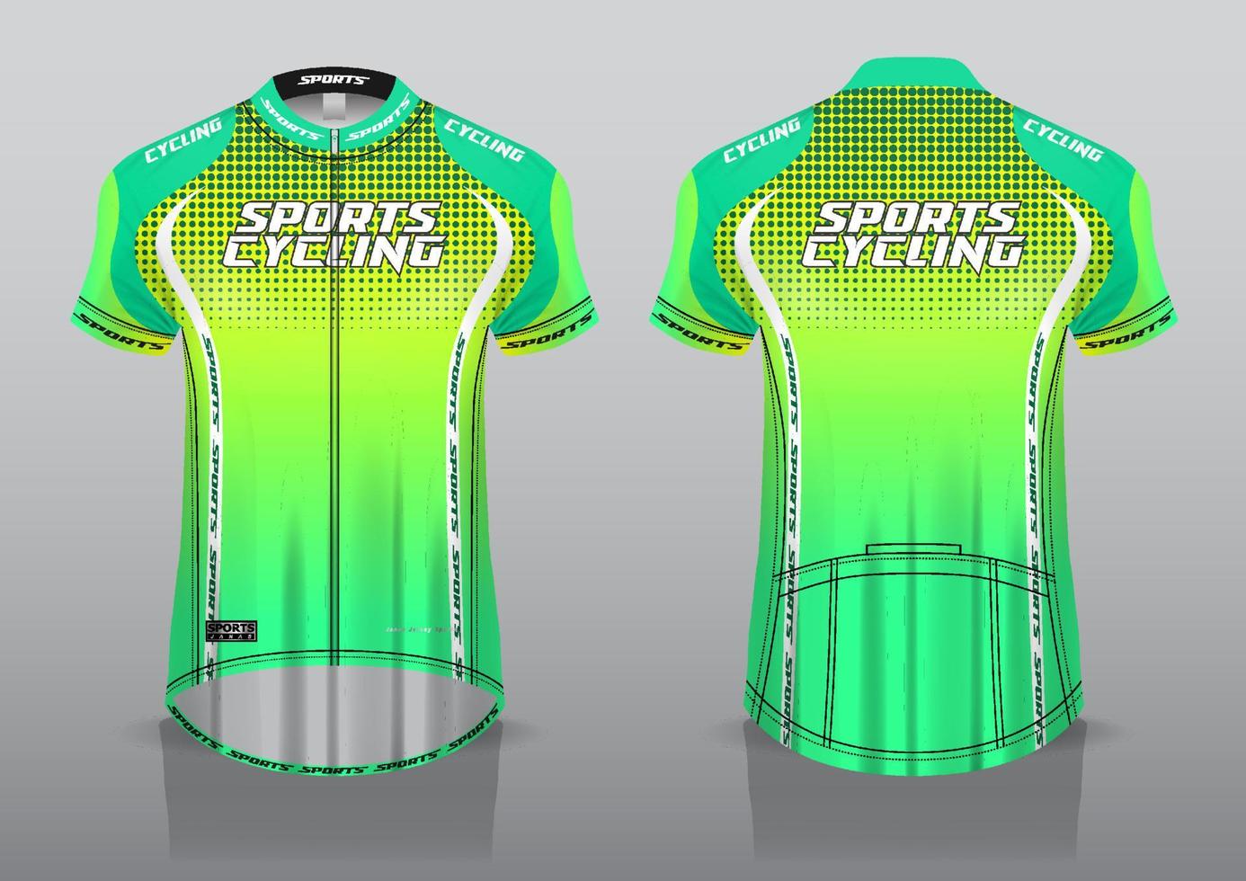 diseño de camiseta para ciclismo, vista frontal y posterior, y fácil de editar e imprimir en tela, ropa deportiva para equipos ciclistas vector