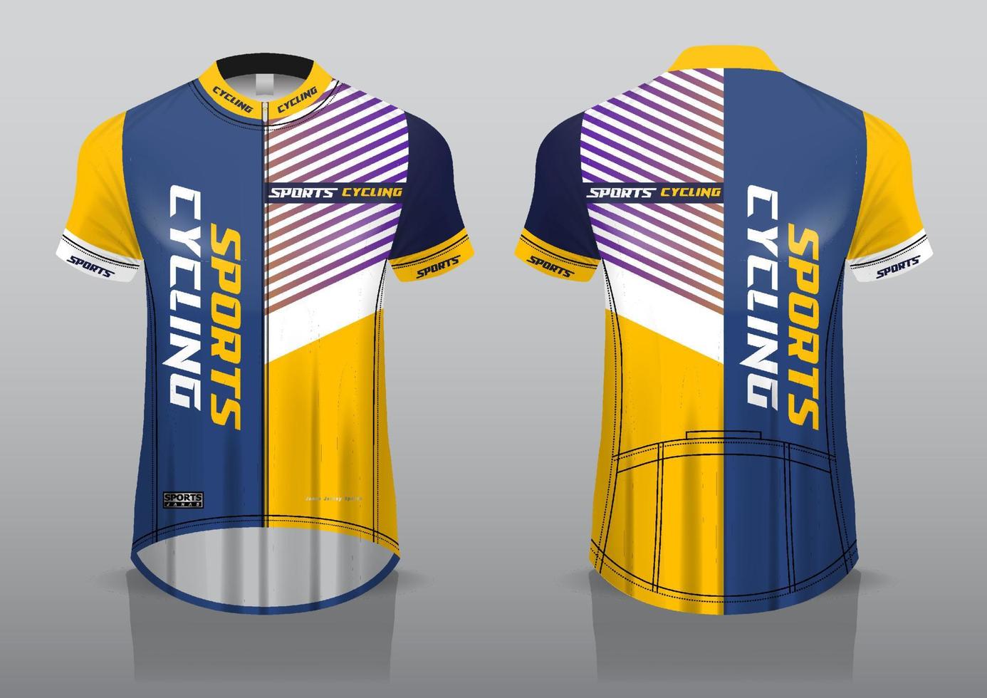 diseño de camiseta para ciclismo, vista frontal y posterior, y fácil de editar e imprimir en tela, ropa deportiva para equipos ciclistas vector