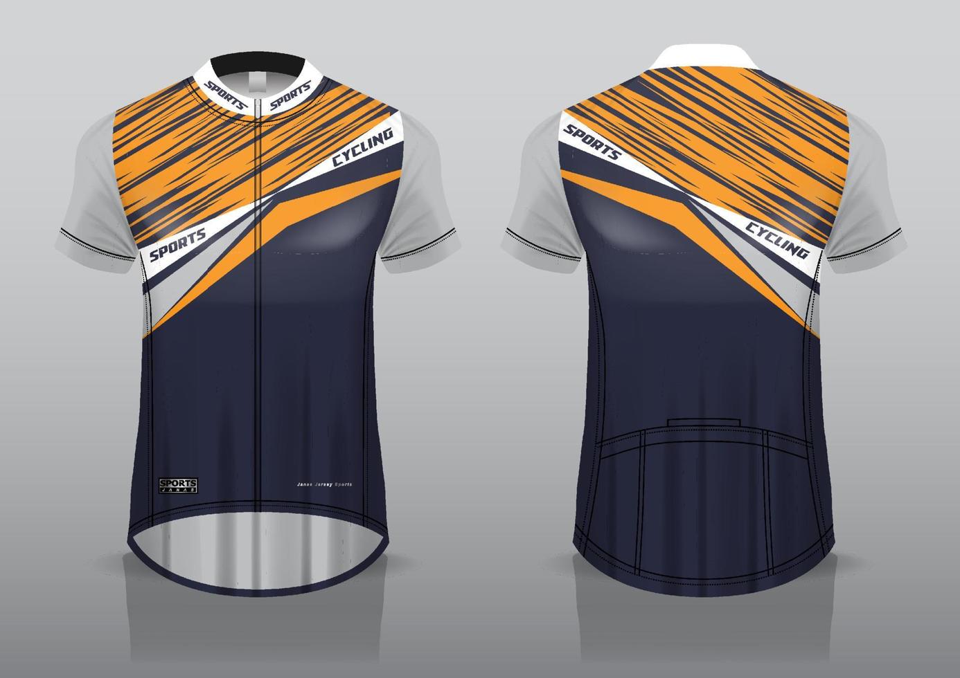 diseño de camiseta para ciclismo, vista frontal y posterior, uniforme elegante y fácil de editar e imprimir, uniforme del equipo de ciclismo vector