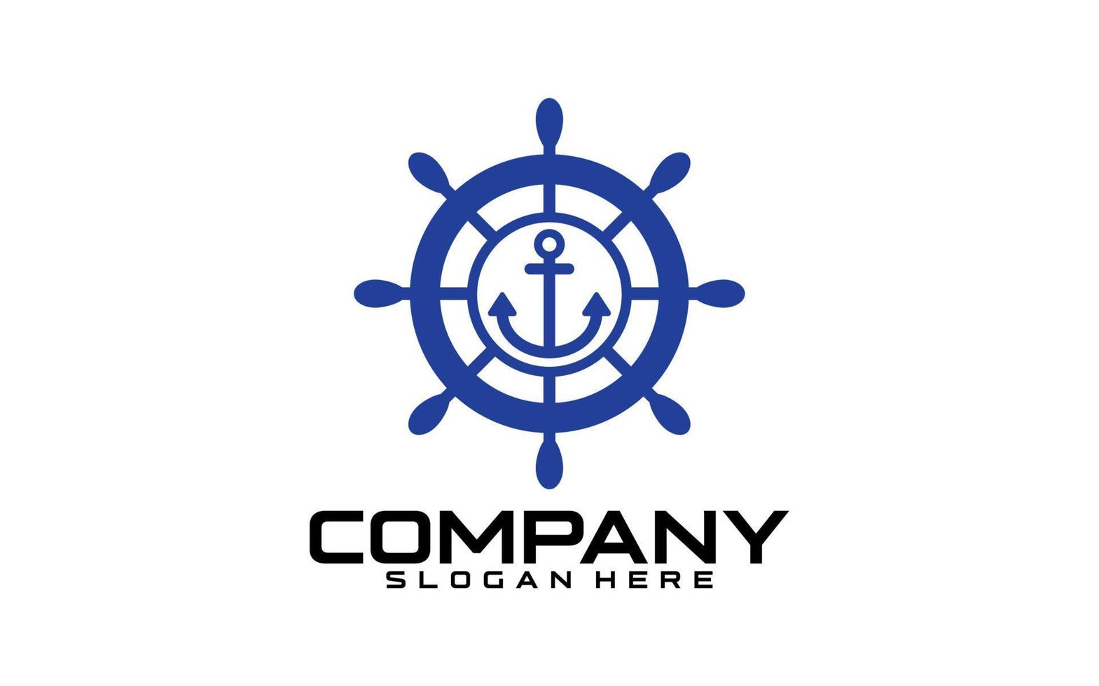 Marine retro emblems logo with anchor and ship steering, anchor logo vector