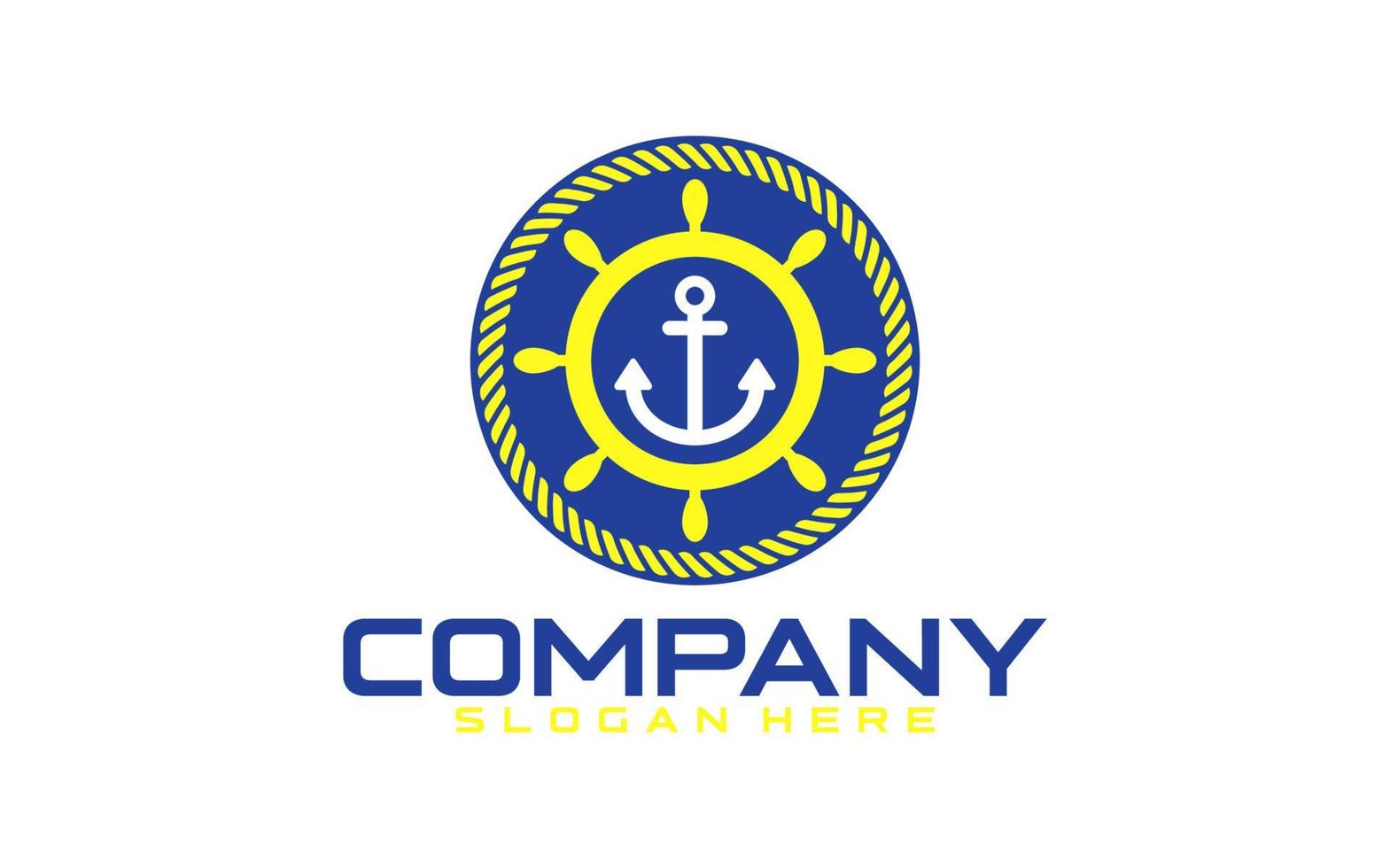 Marine retro emblems logo with anchor and ship steering, anchor logo vector