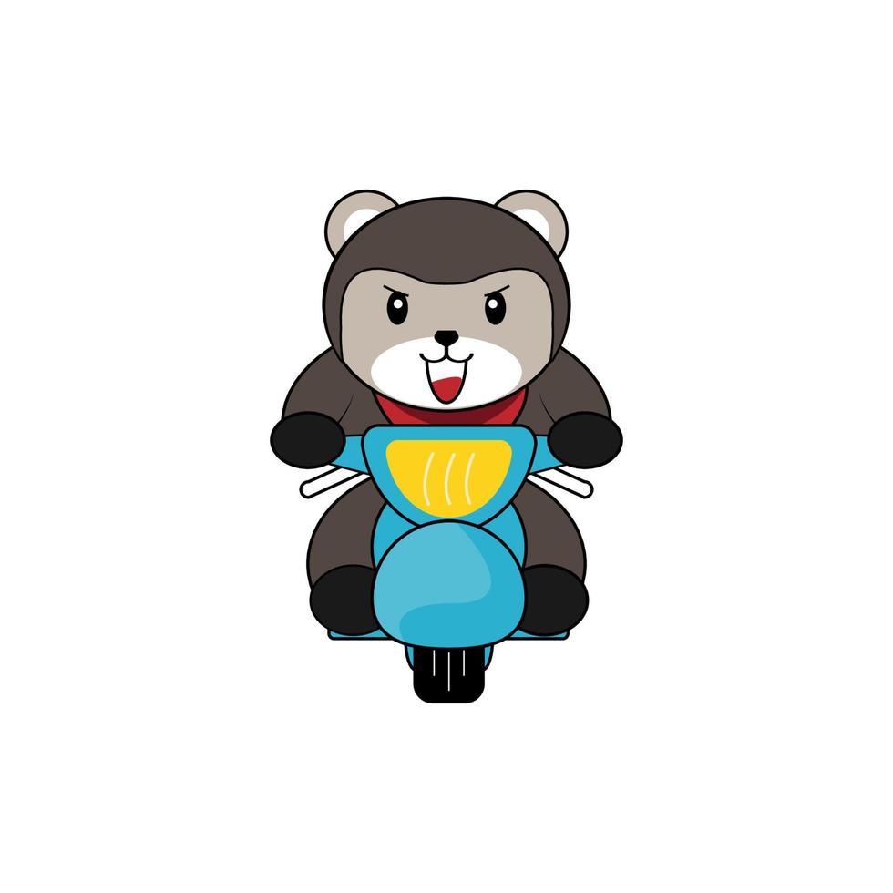 cute bear drive motorcycle vector