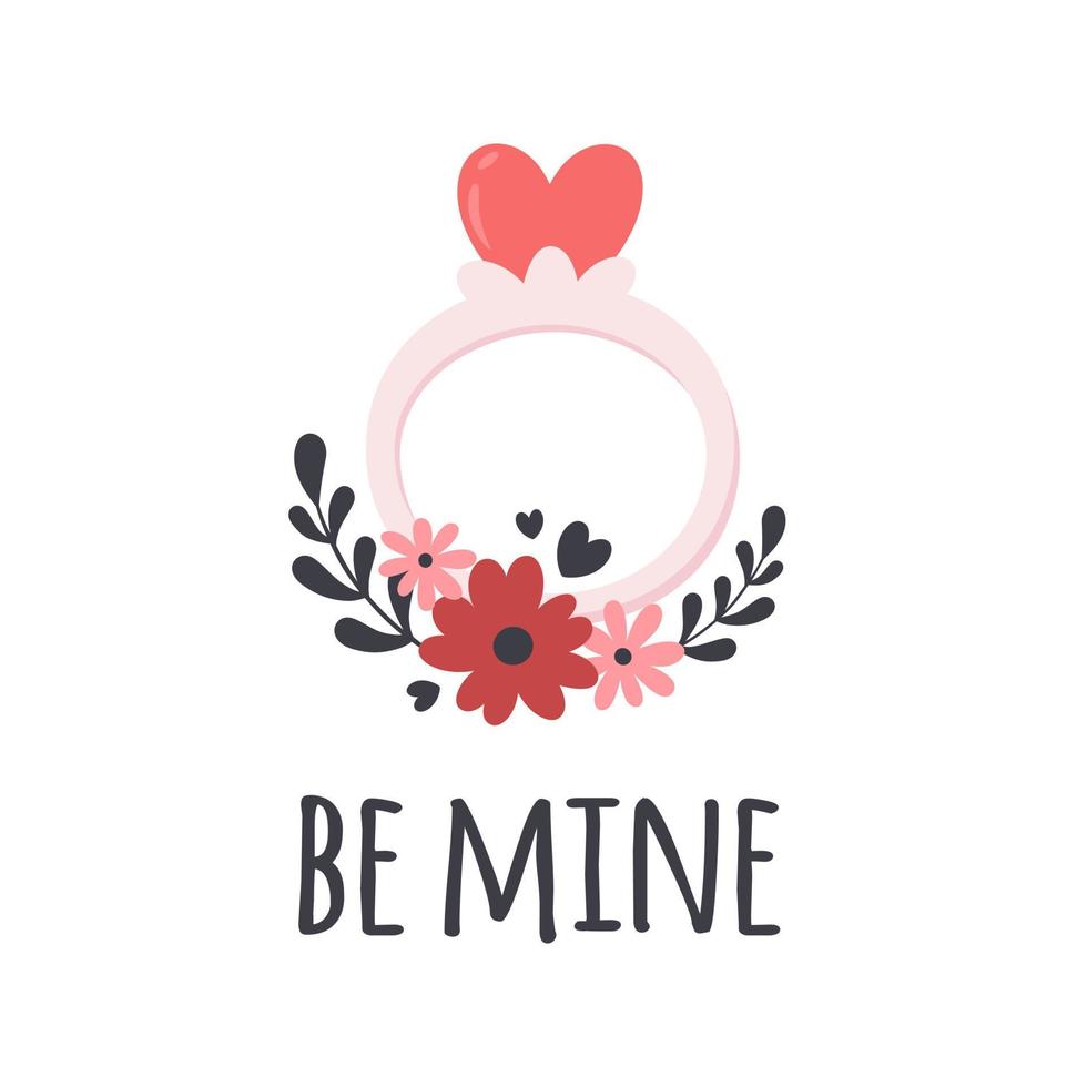 Engagement ring with heart and flowers. Valentines day, love and romanti vector