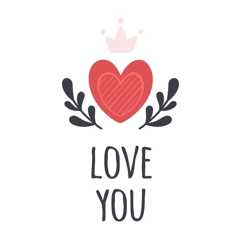Valentines Day element. Heart with crown and branches vector