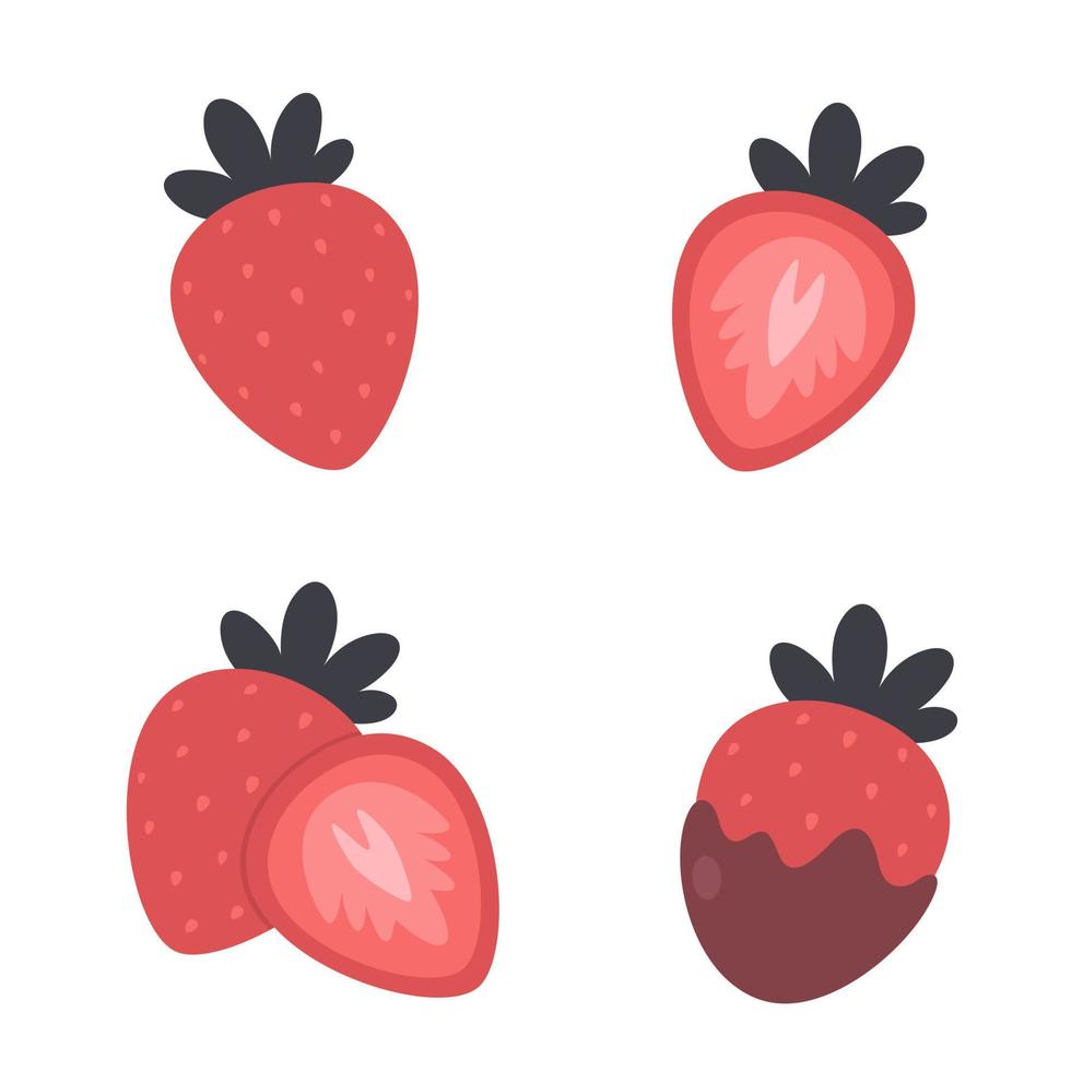 Strawberry and slice of strawberry. Fruits and berries. Romantic, love, Valentines day element vector