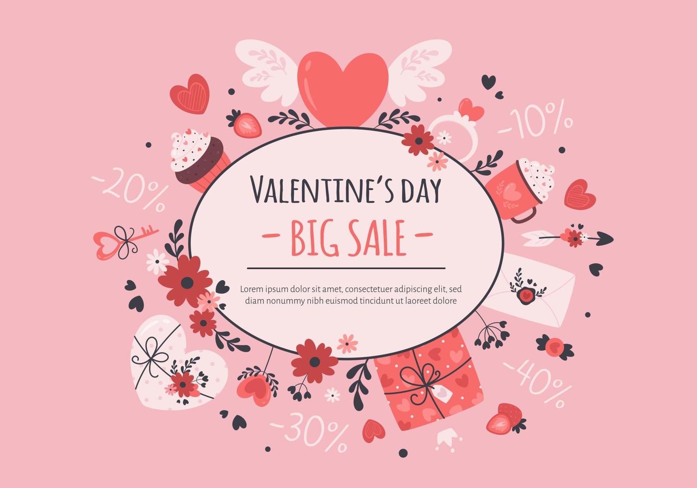 Valentines Day sale banner. Valentines Day elements vector