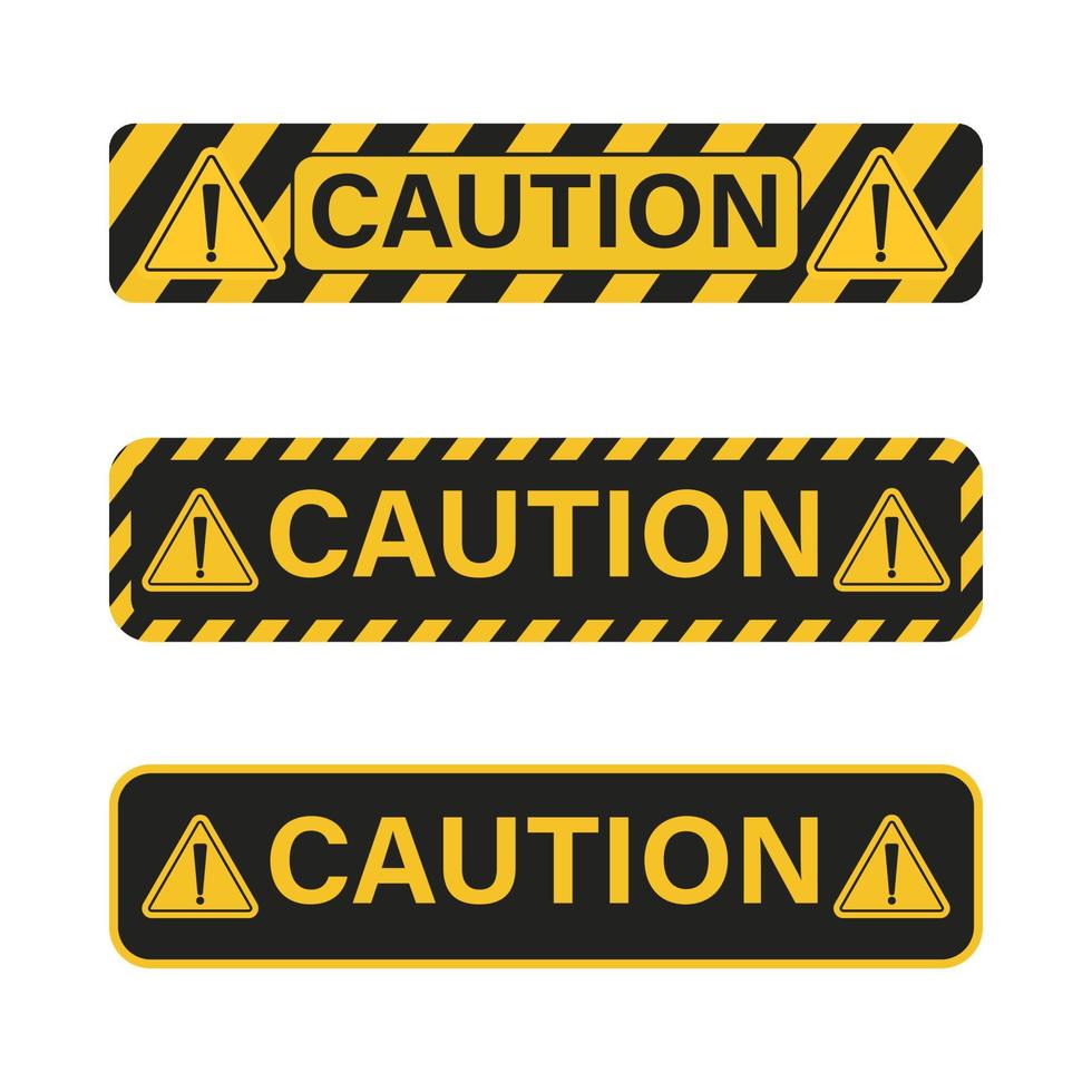 Caution danger sign set with yellow and black color. Warning sign for police, accident, under construction, website. Vector danger sign collection. Caution sign set of yellow warning ribbons.