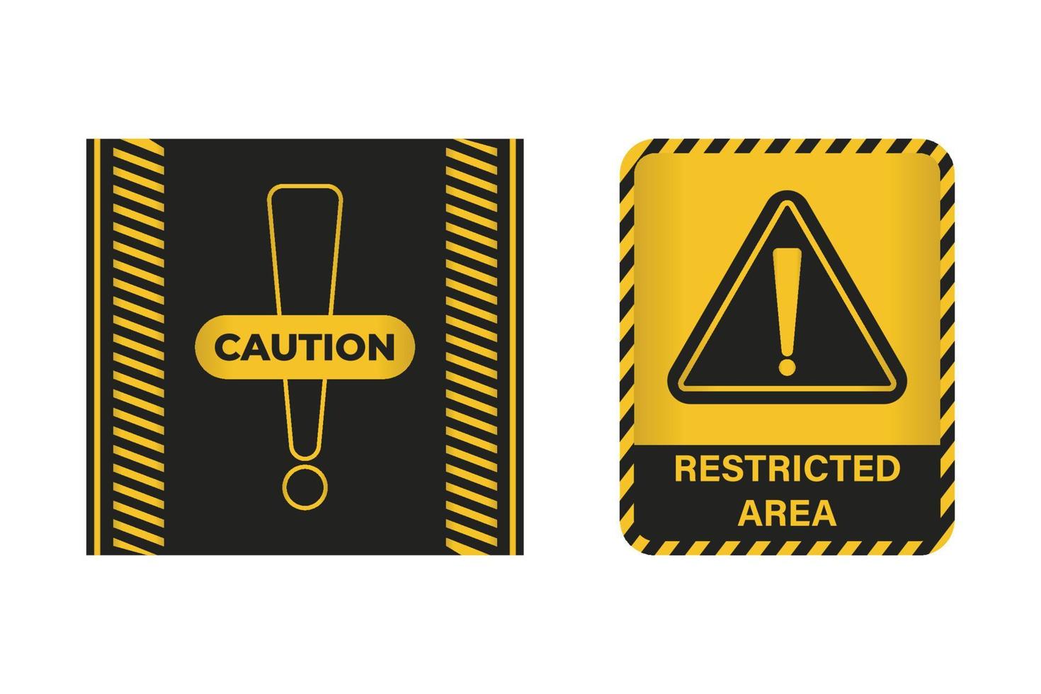 Caution sign set with black and yellow warning. Restricted area, caution sign with yellow and black color. Caution sign for police, accident, under construction, website. Vector danger sign set.