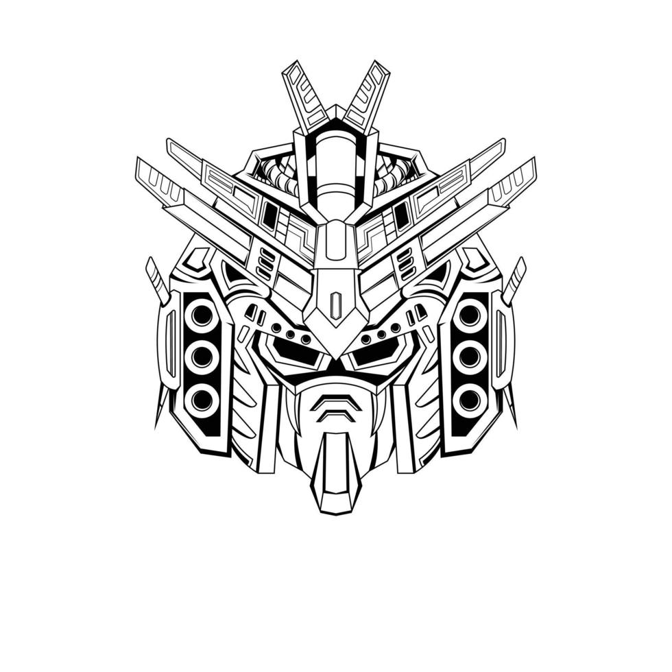 Costum gundam head t shirt illustration. mecha head logo. Tattoos hand drawn vector