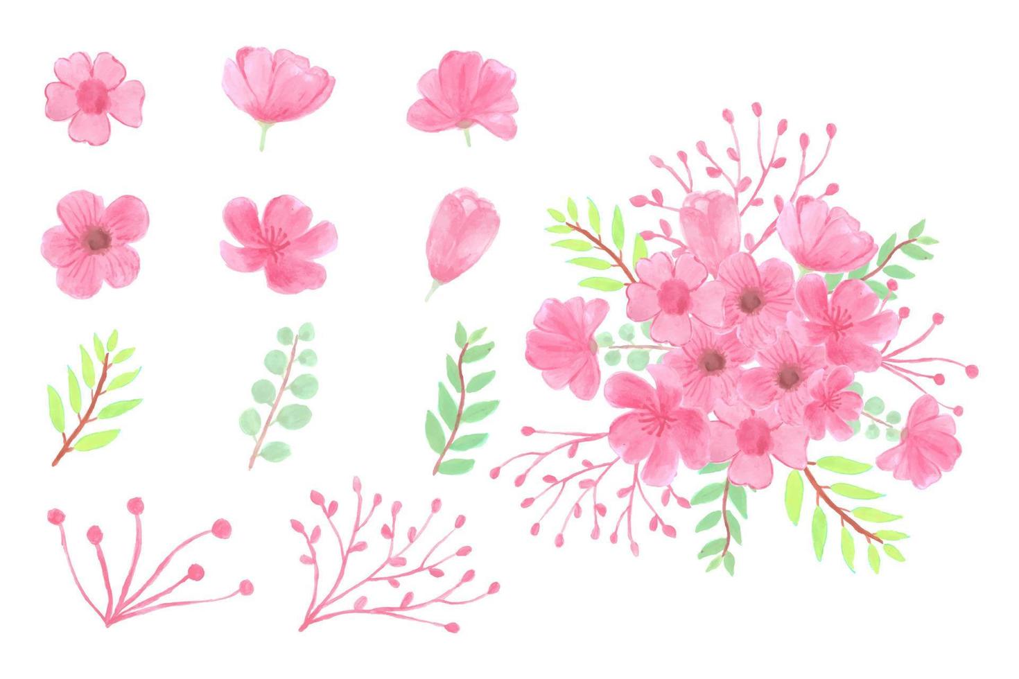 Collection of handmade watercolor flower art bouquet hand drawn vector