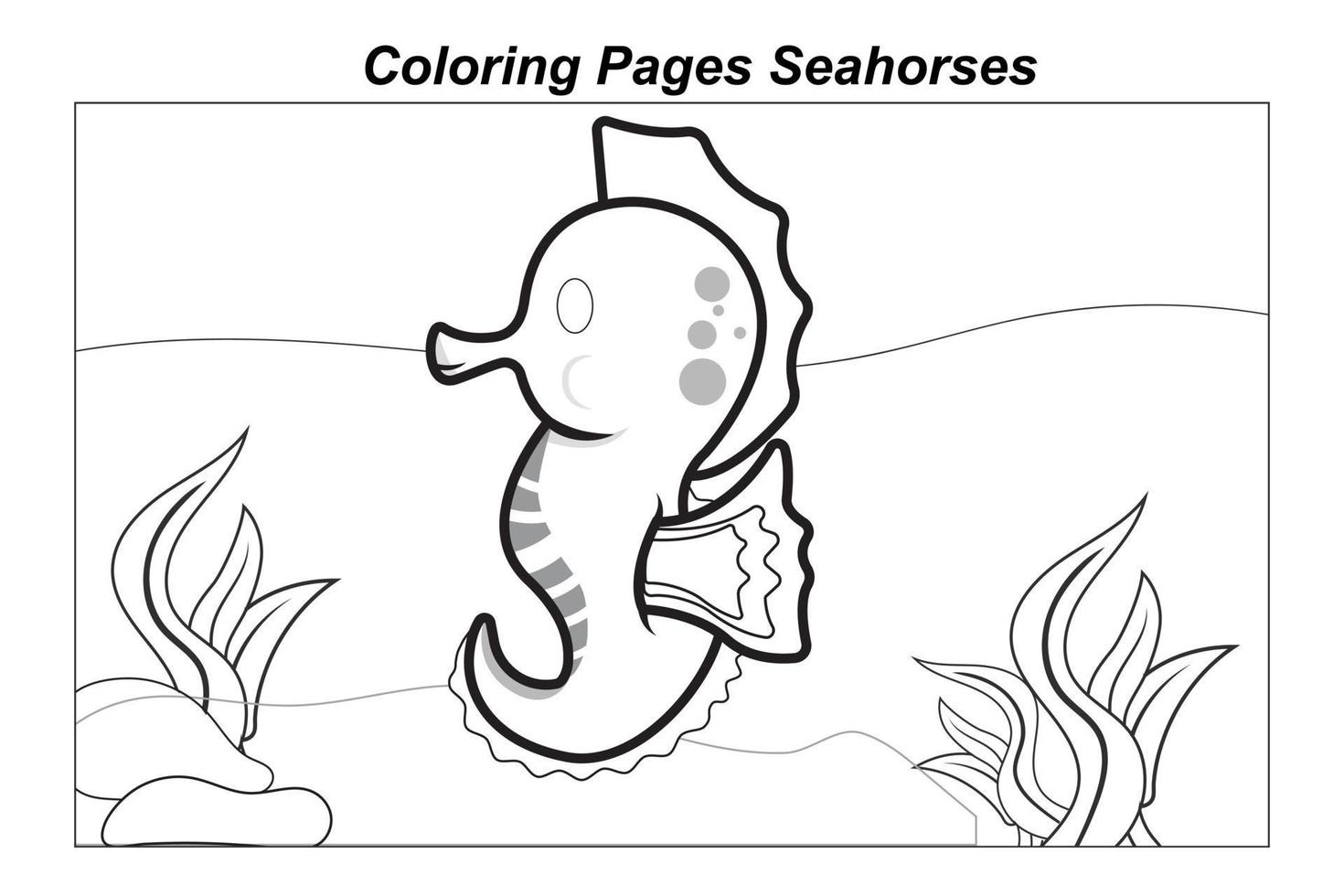 páginas para colorear. animales salvajes marinos. Pequeño y lindo caballito de mar bajo el agua. ilustración en un estilo de dibujos animados para un libro de colorear vector