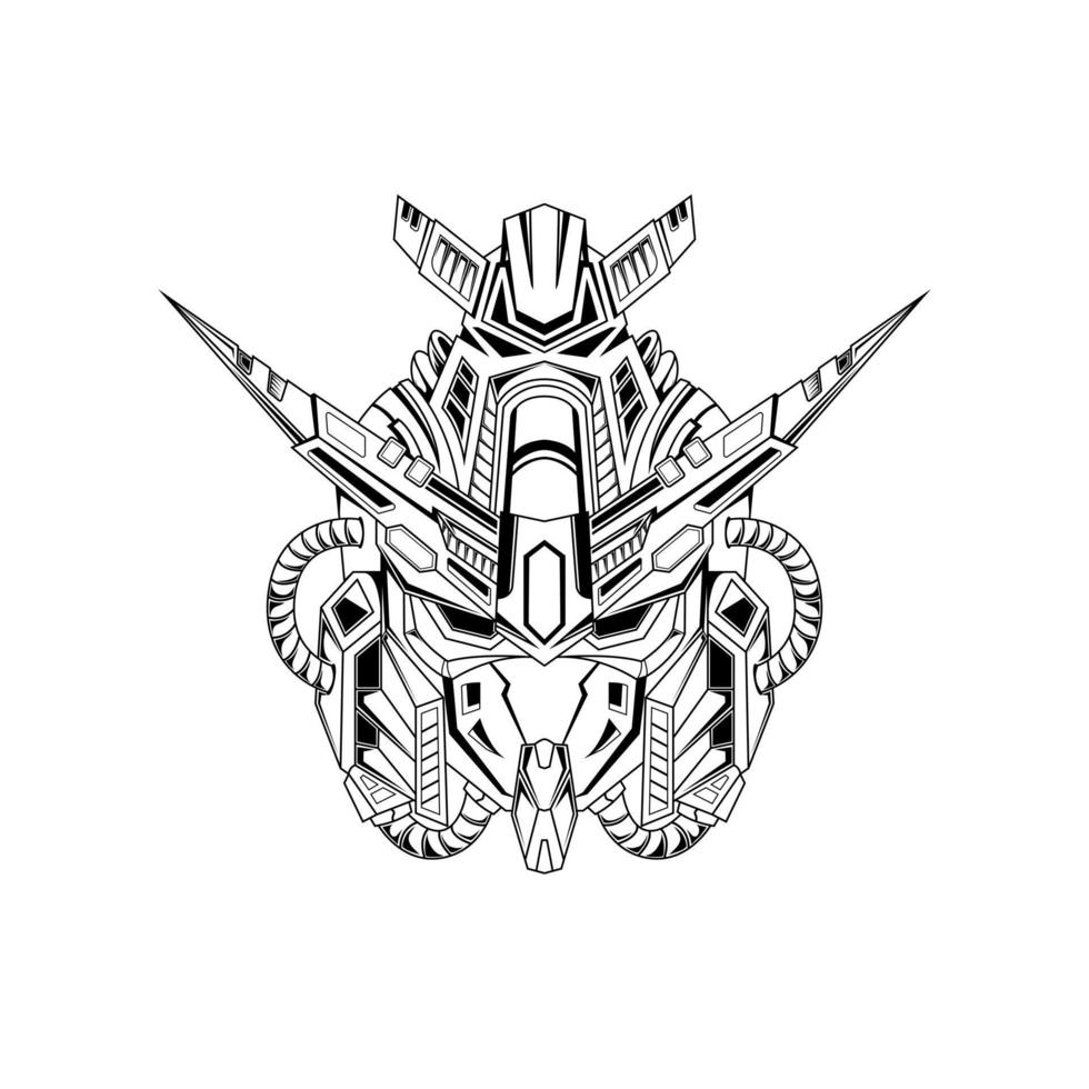 Costum gundam head t shirt illustration. mecha head logo. Tattoos hand drawn vector